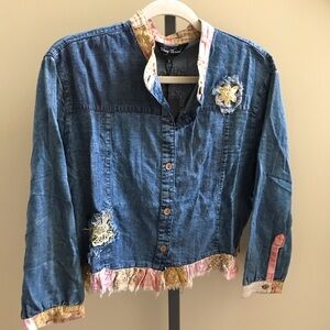 YOUNG THREADS NWT Jacket Denim Plaid Trim Lightweight Size Large